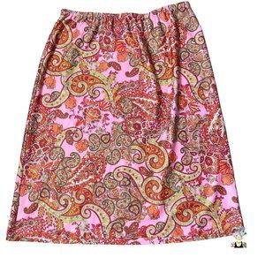 Anni Kuan Paisley Skirt Pink Golds Elastic Waist‎ Knee Length Size M